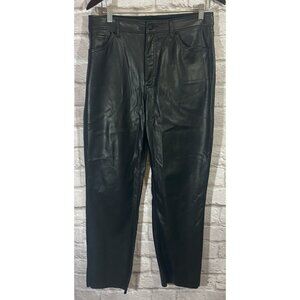 Express Faux Leather Pants 12R Modern Straight Super High Rise Raw Hems Black 62